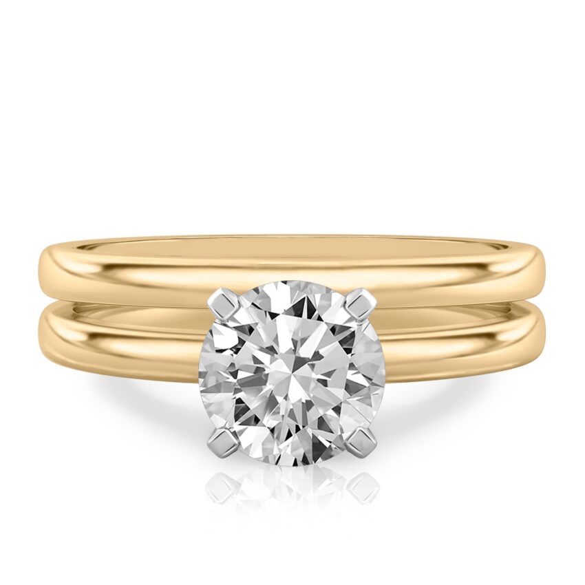 round cut diamond classic solitaire engagement ring set yellow gold
