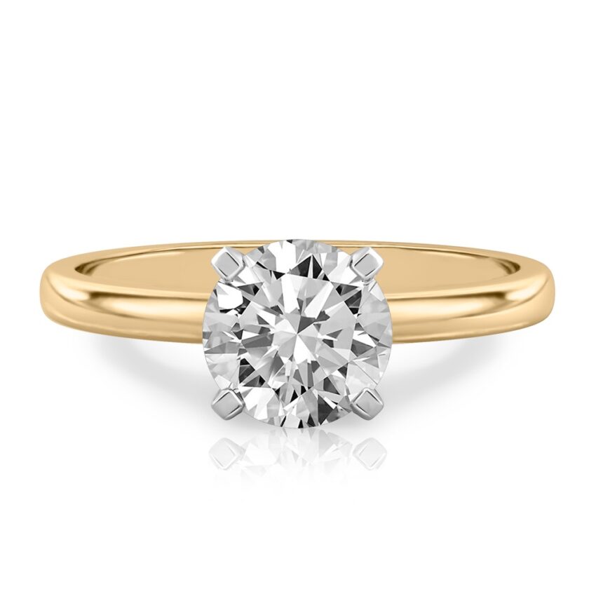 round cut diamond classic solitaire engagement ring in yellow gold