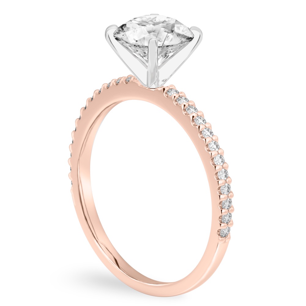 round cut diamond dainty engagement ring rose gold angle