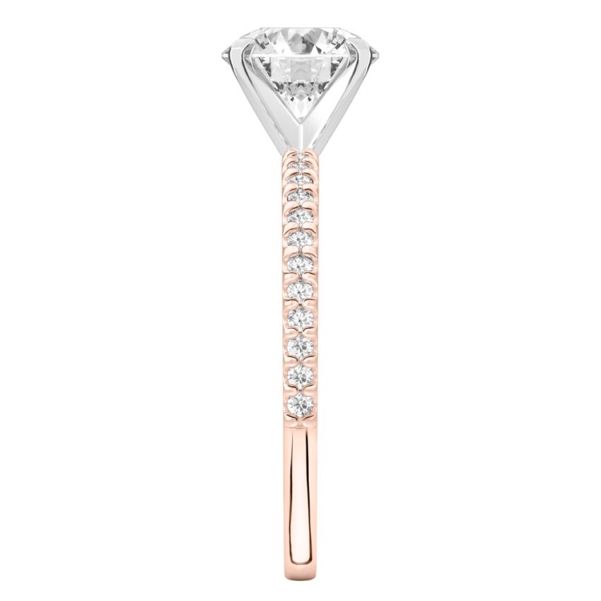 round cut diamond dainty engagement ring rose gold side