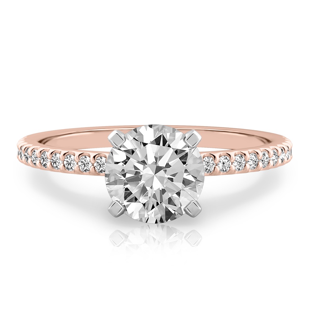 round cut diamond dainty engagement ring rose gold