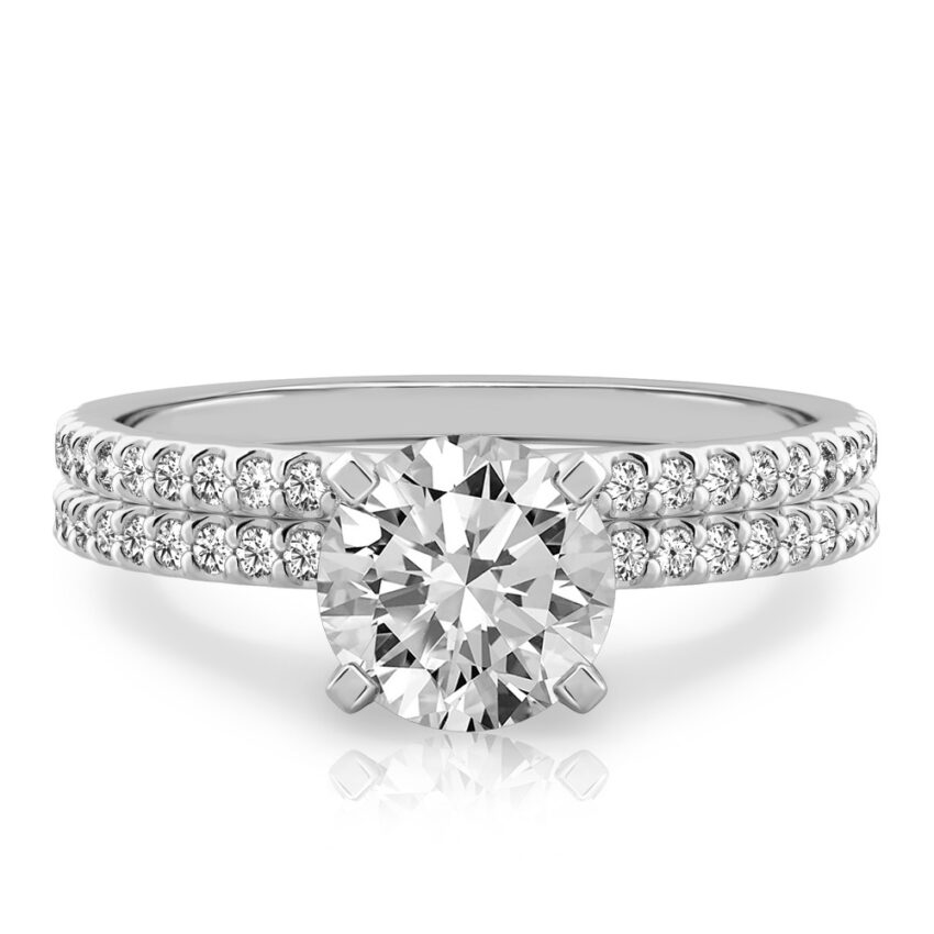 round cut diamond dainty engagement ring set platinum