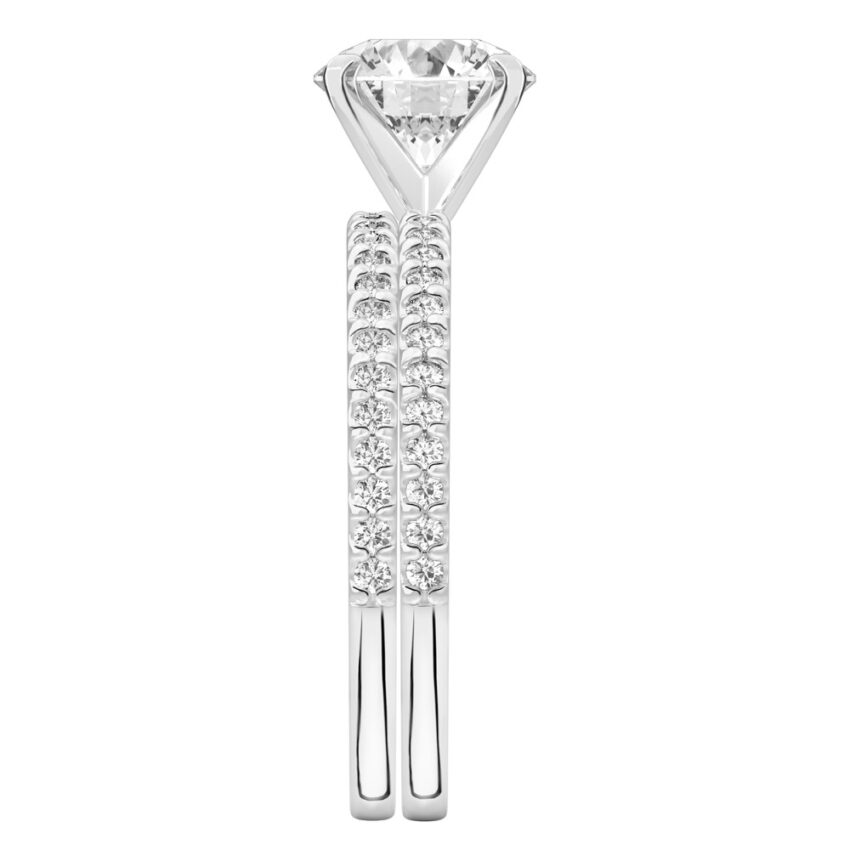 round cut diamond dainty engagement ring set platinum side