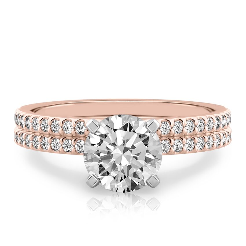 round cut diamond dainty engagement ring set rose gold