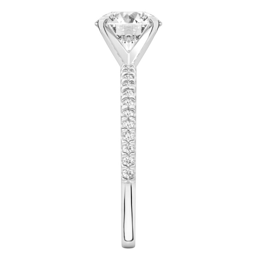 round cut diamond dainty engagement ring white gold side