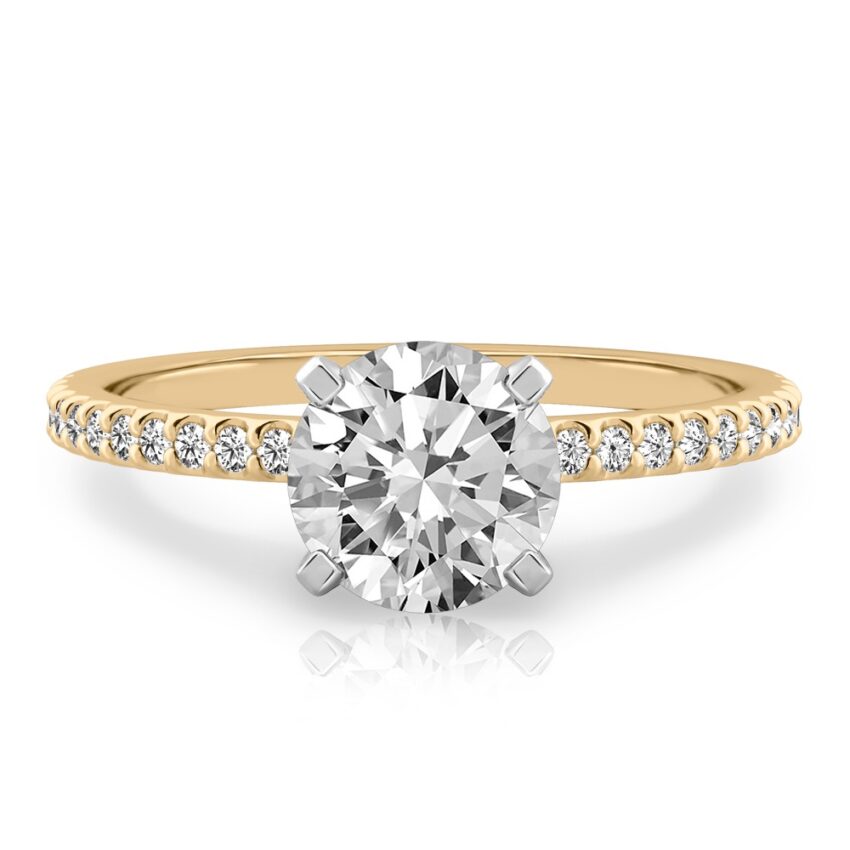 round cut diamond dainty engagement ring yellow gold