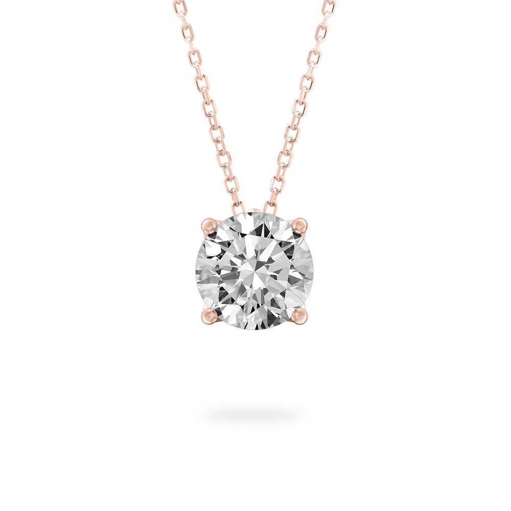 round cut diamond pendant necklace in rose gold