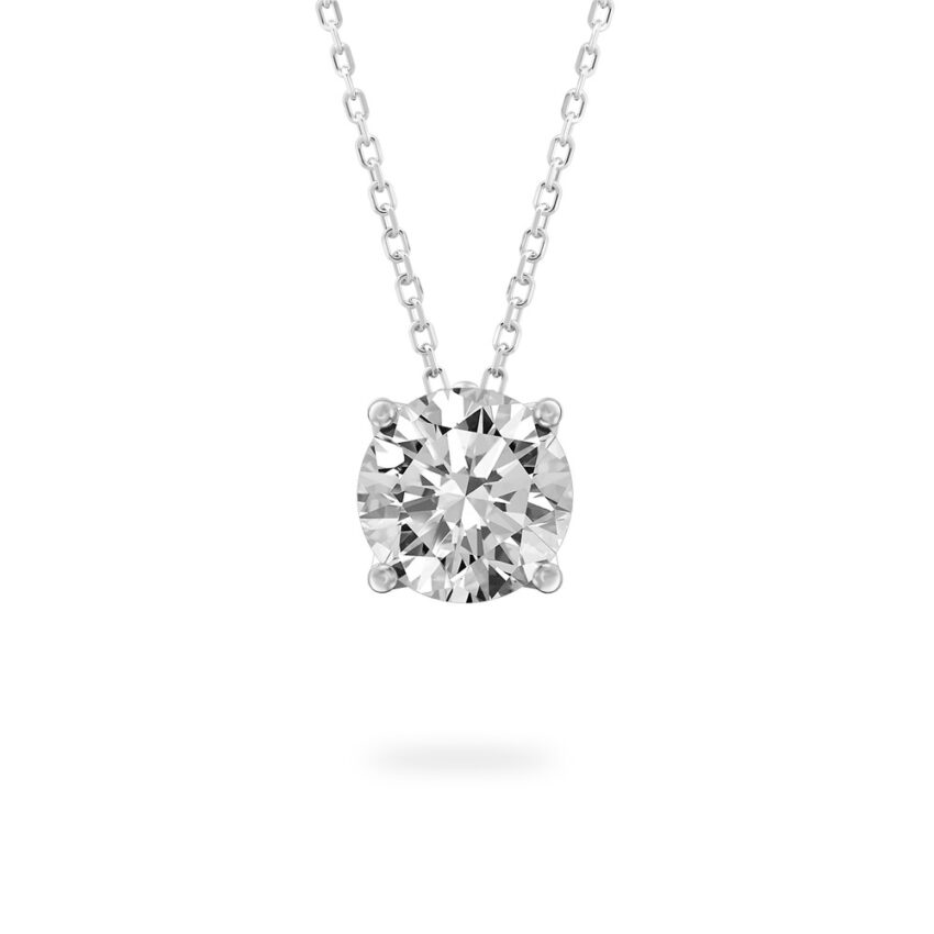 round cut diamond pendant necklace in white gold