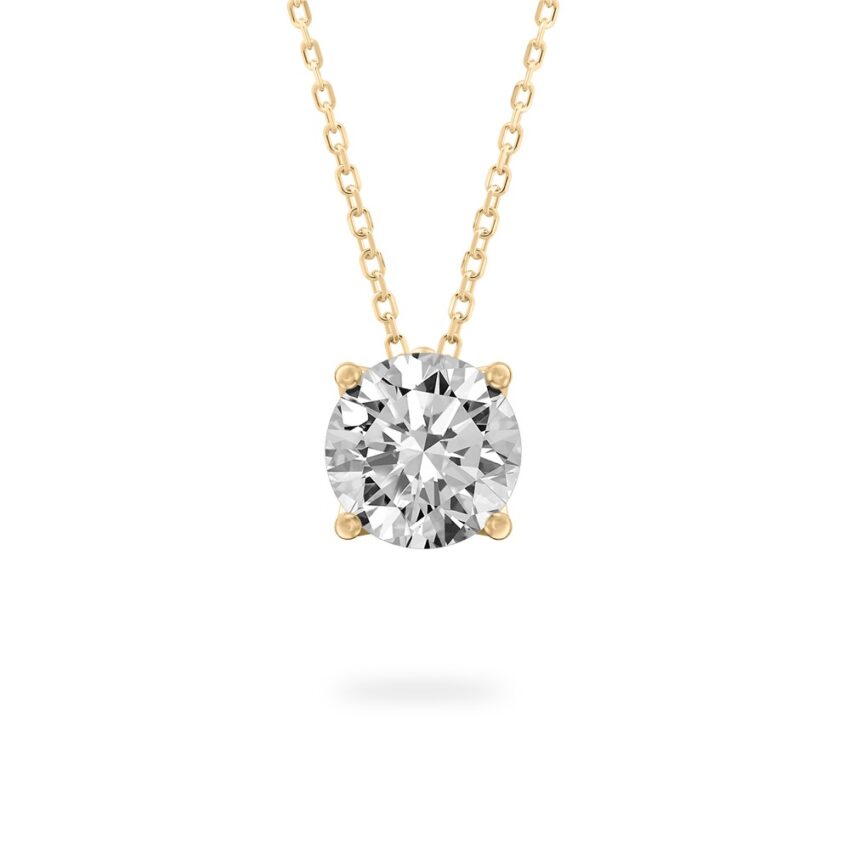 round cut diamond pendant necklace in yellow gold