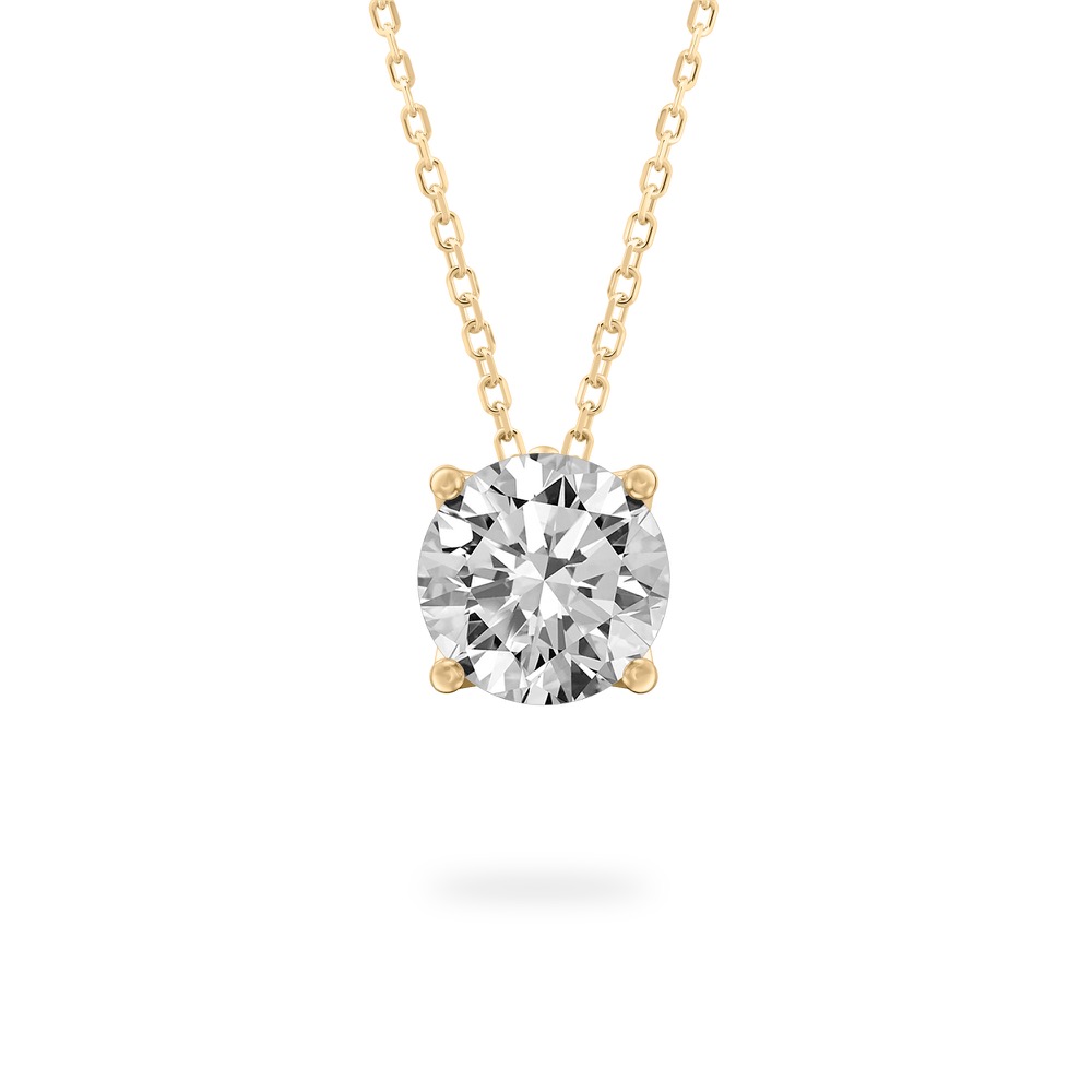 round cut diamond pendant necklace in yellow gold