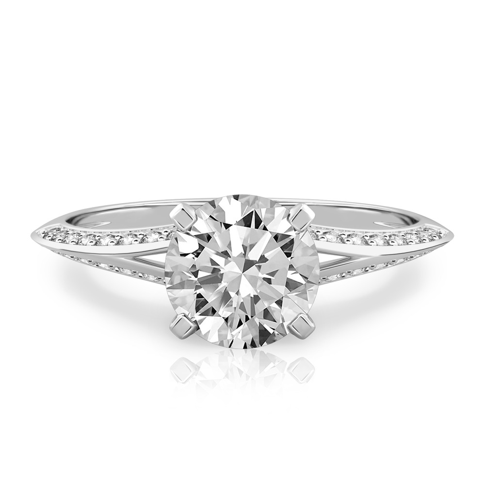 round cut diamond split shank knife edge engagement ring in palladium