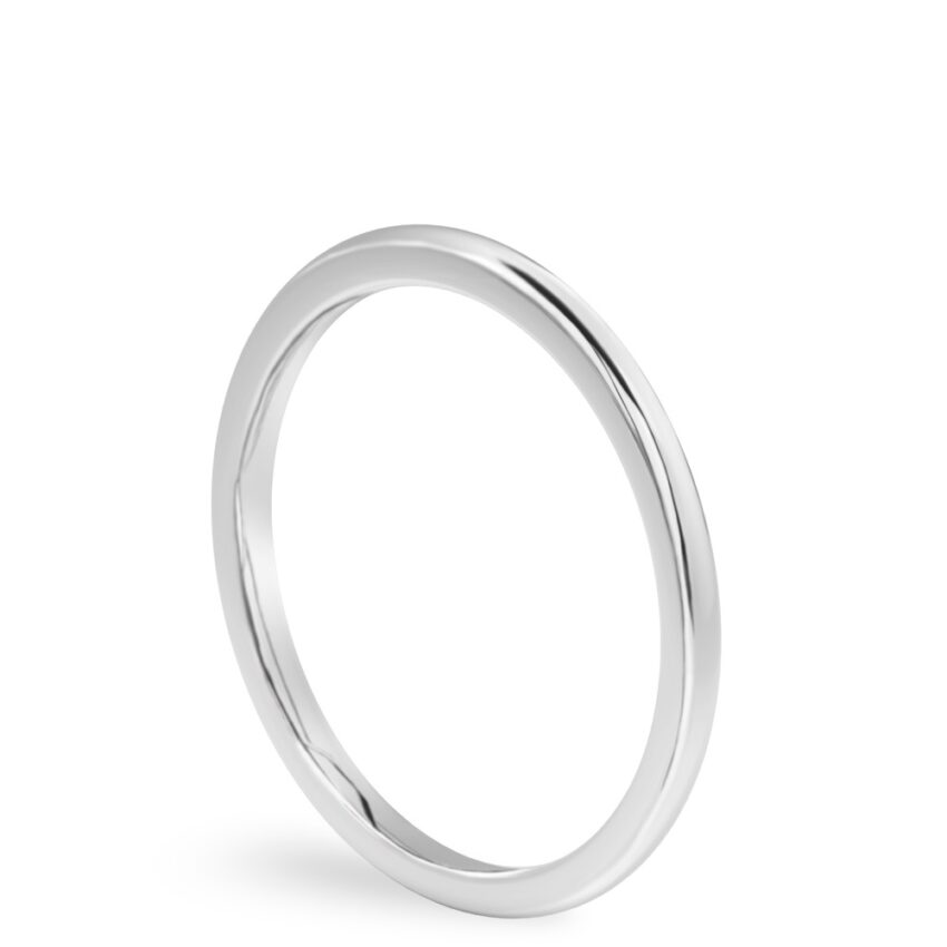 Angle view of simple wedding band in platinum