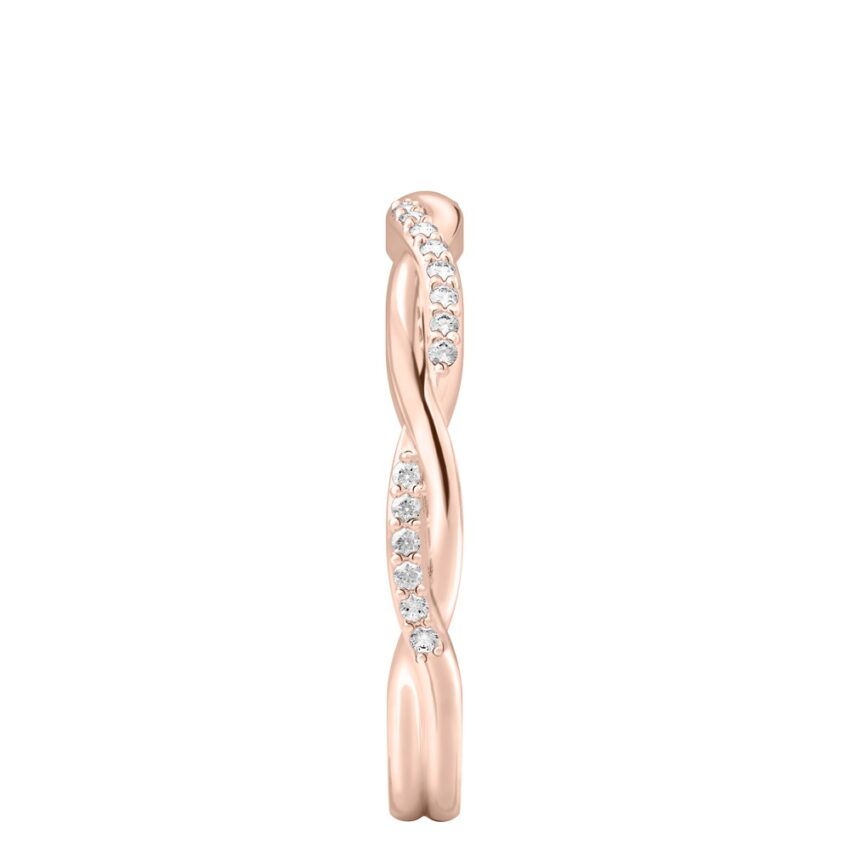 Side view of twist wedding band in rose gold