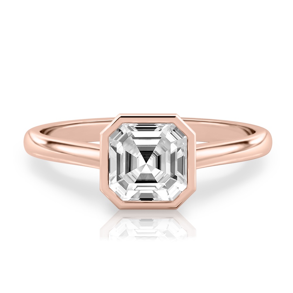 asscher cut diamond bezel engagement ring in rose gold