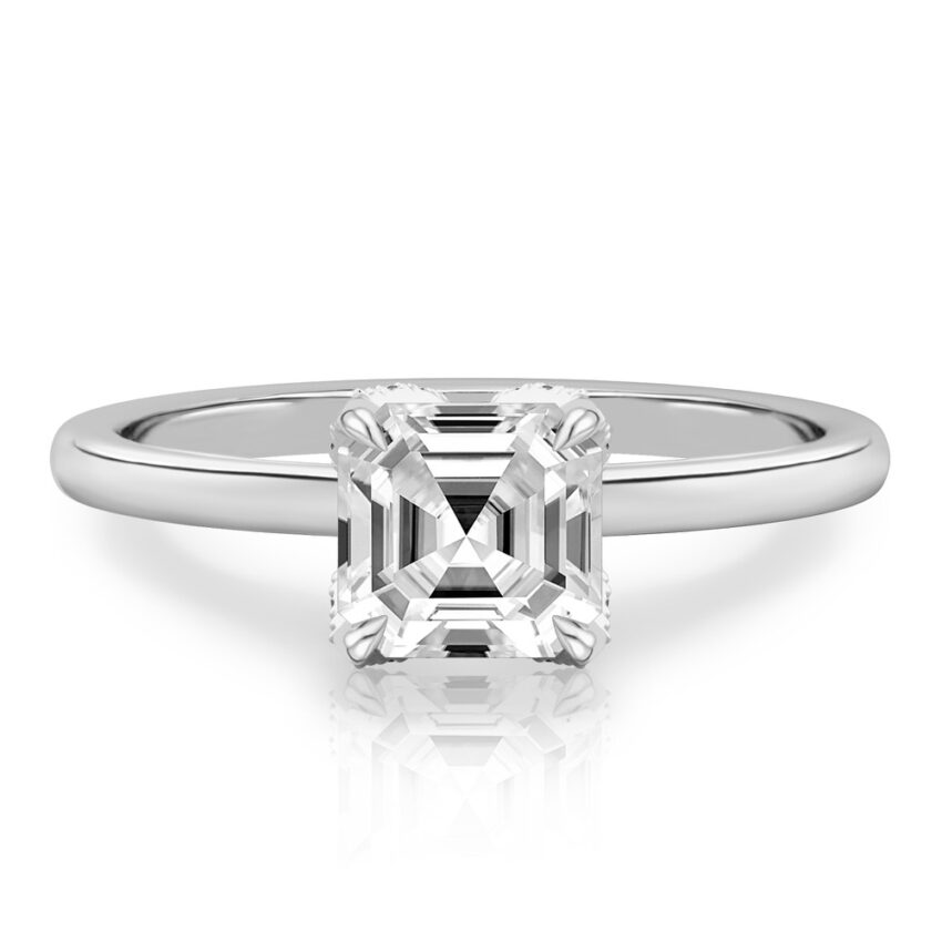 asscher cut diamond pave petal prong engagement ring in palladium