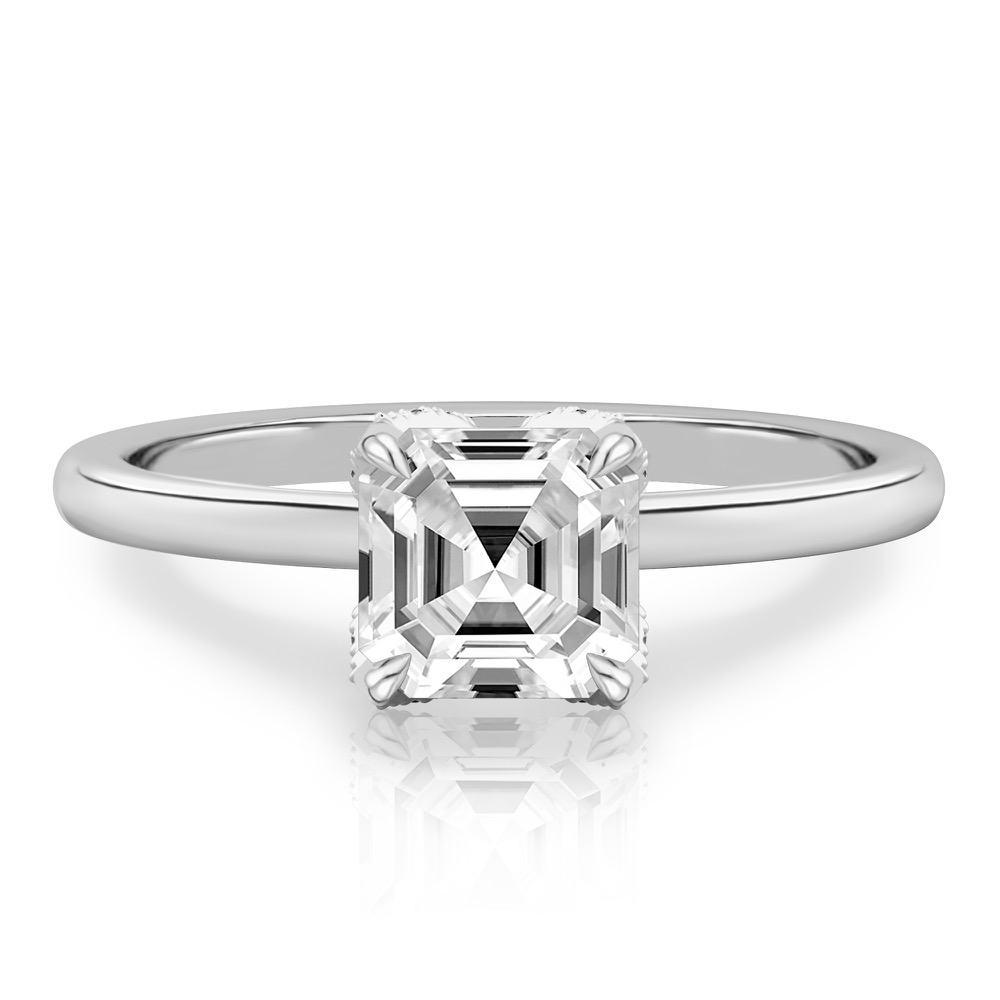asscher cut diamond pave petal prong engagement ring in platinum