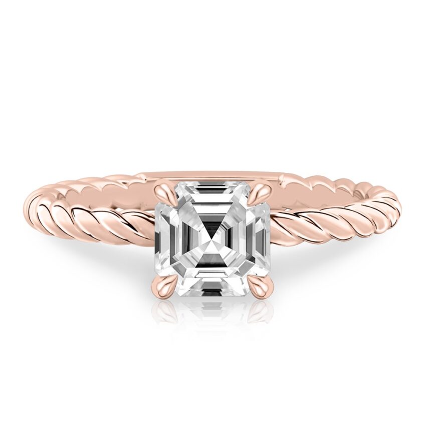 asscher cut diamond twisted rope engagement ring in rose gold