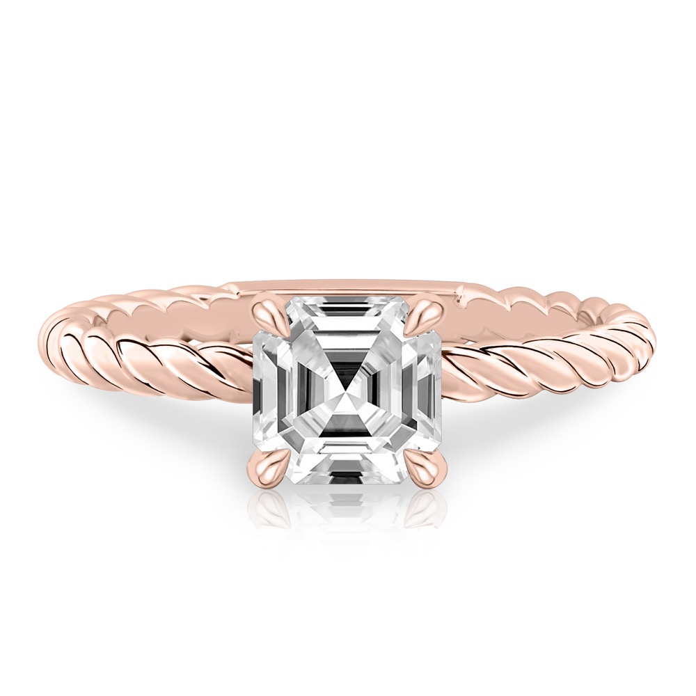 asscher cut diamond twisted rope engagement ring in rose gold