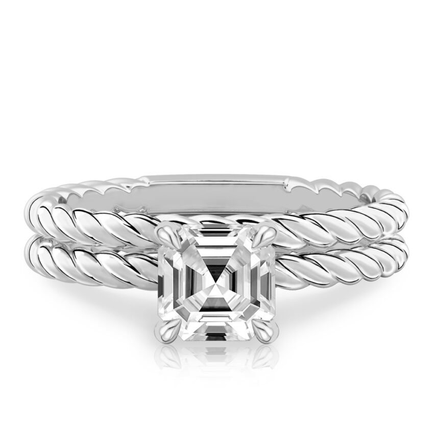 asscher cut diamond twisted rope engagement ring set platinum