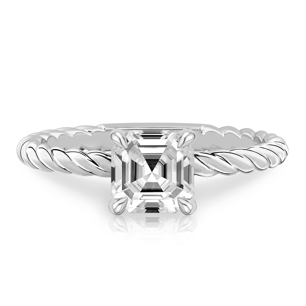 asscher cut diamond twisted rope engagement ring in white gold