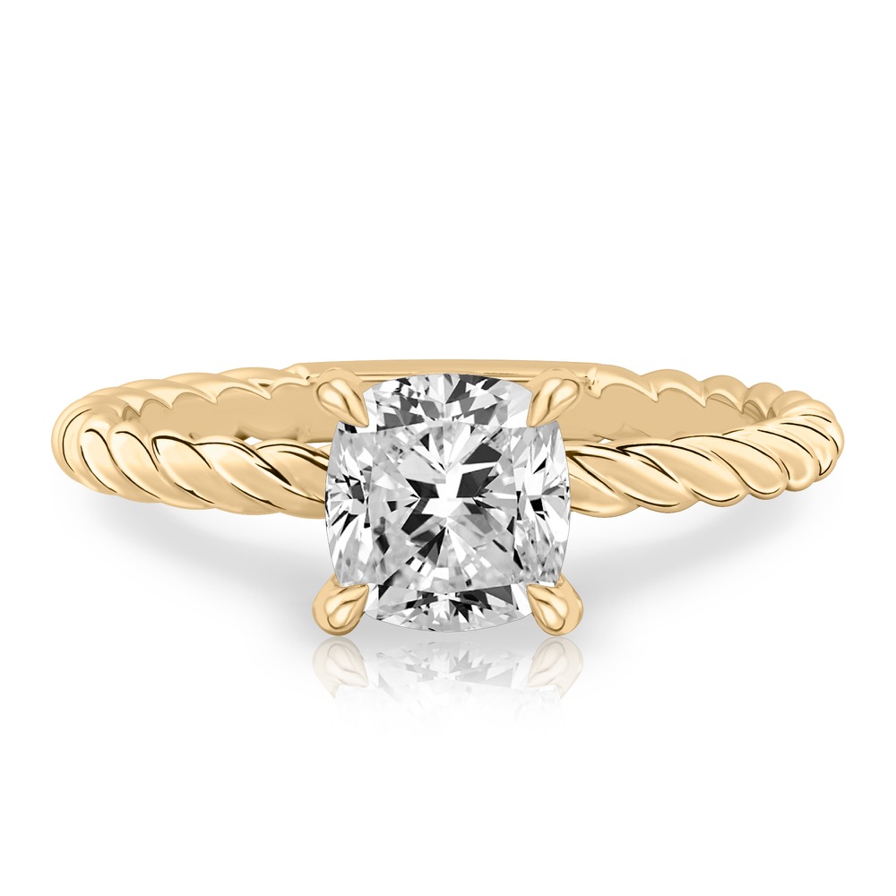 asscher cut diamond twisted rope engagement ring in yellow gold