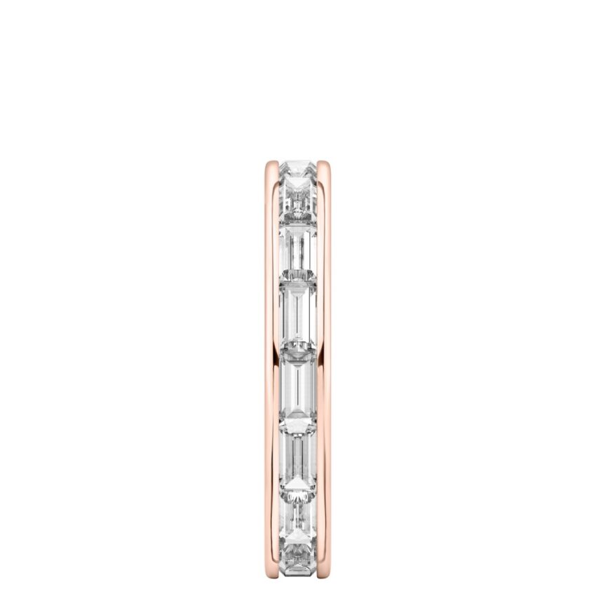 Side view of baguette eternity band rose gold