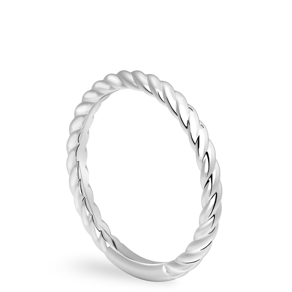 Angle view of cable wedding ring in platinum