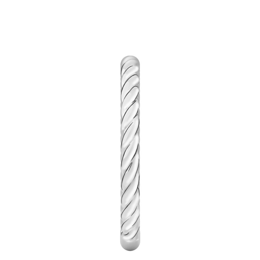 Side view of cable wedding ring in platinum