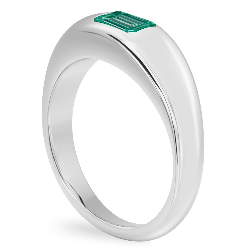 Angle view of emerald cut august birthstone dome ring platinum