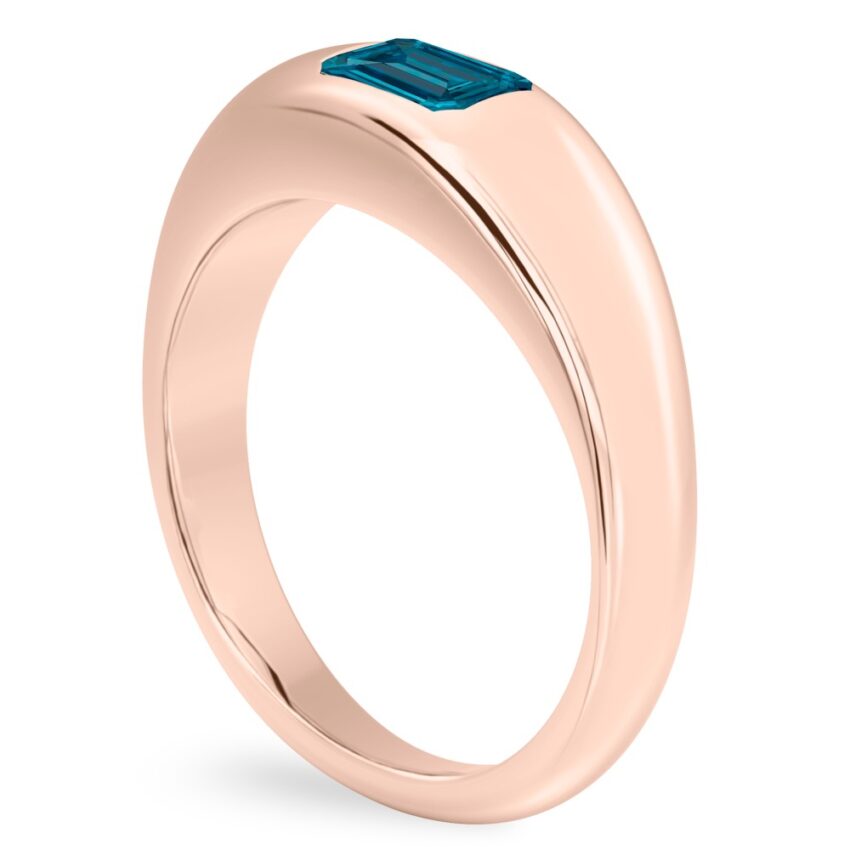 Angle view of emerald cut december birthstone dome ring rose gold