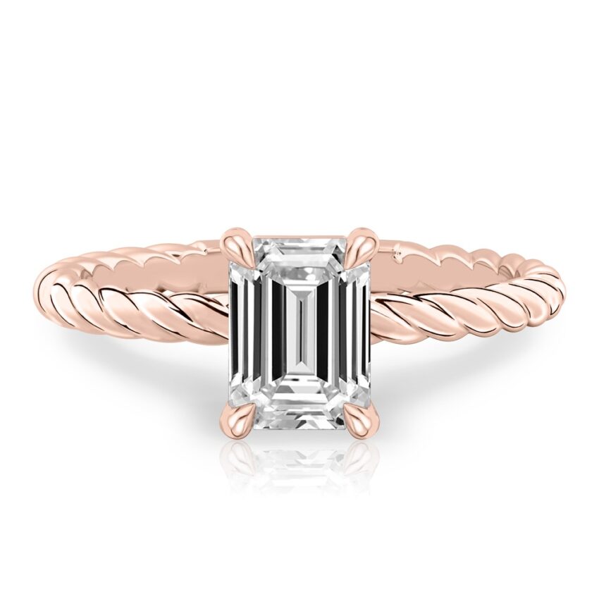 emerald cut diamond twisted rope engagement ring in rose gold