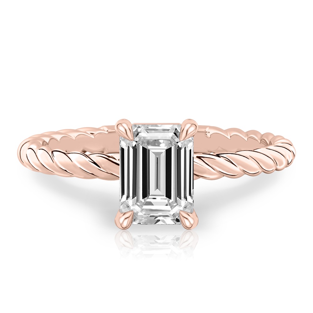 emerald cut diamond twisted rope engagement ring in rose gold