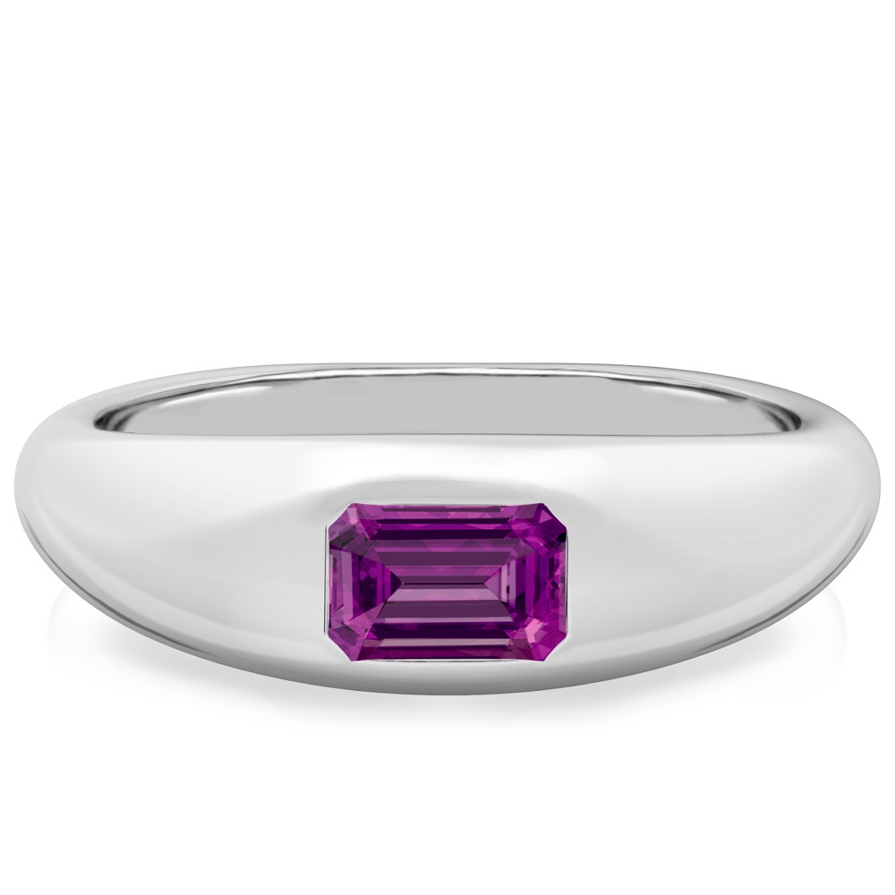 emerald cut february birthstone dome ring white gold
