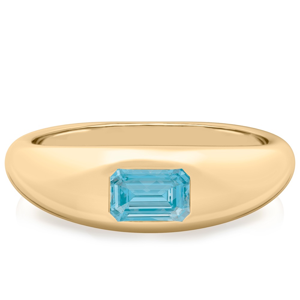 emerald cut march birthstone dome ring yellow gold