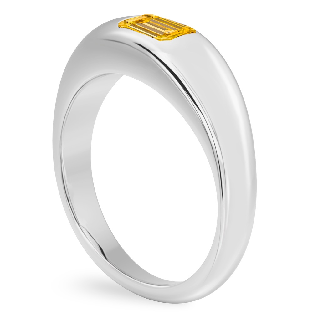 Angle view of emerald cut november birthstone dome ring platinum