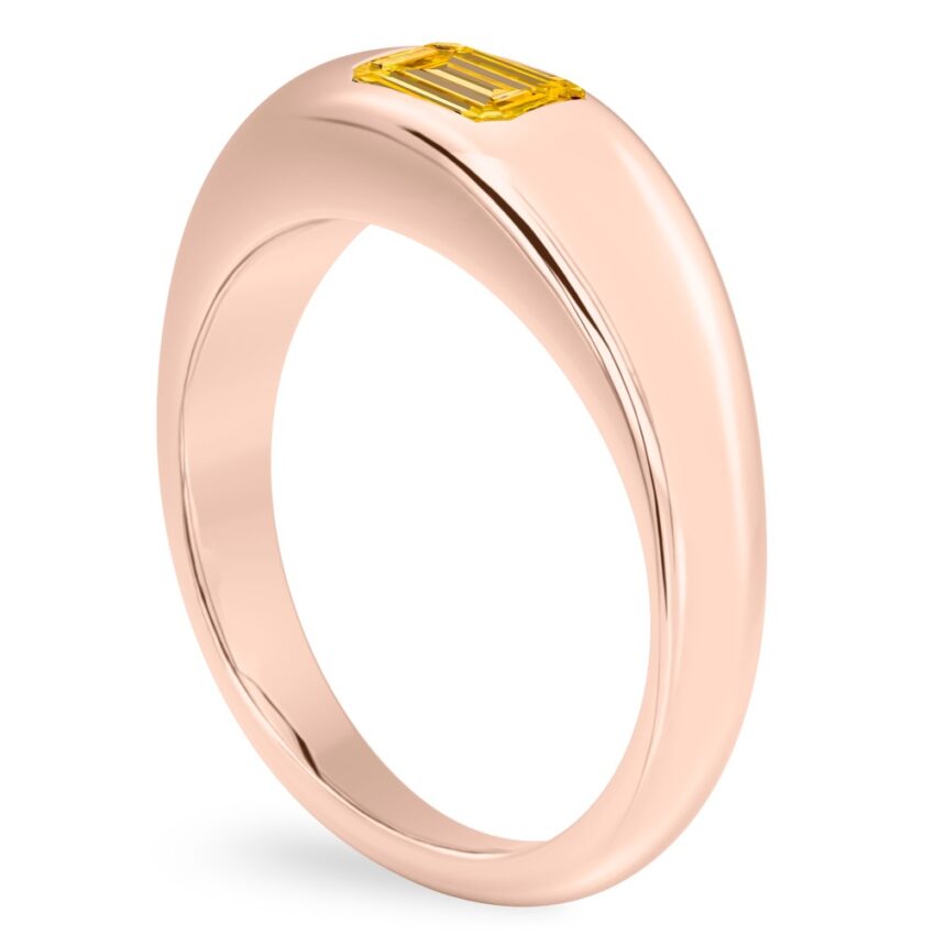Angle view of emerald cut november birthstone dome ring rose gold