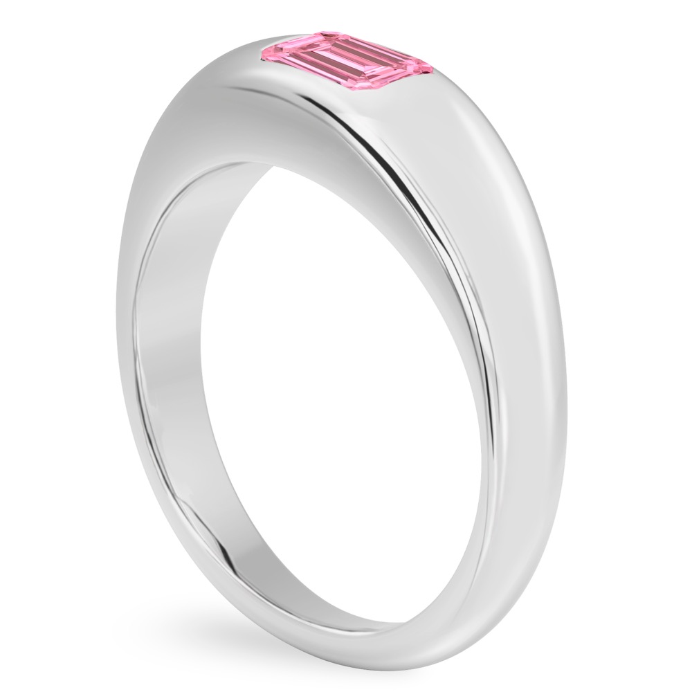 Angle view of emerald cut october birthstone dome ring platinum