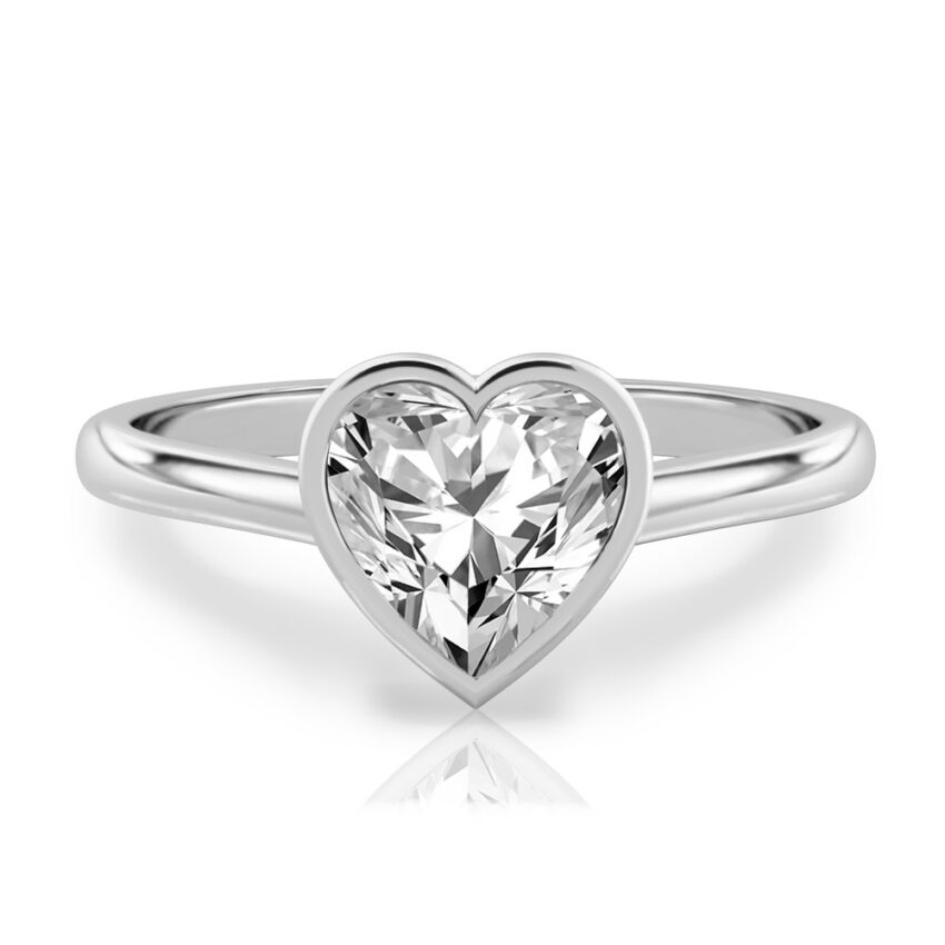 heart shape diamond bezel engagement ring in palladium