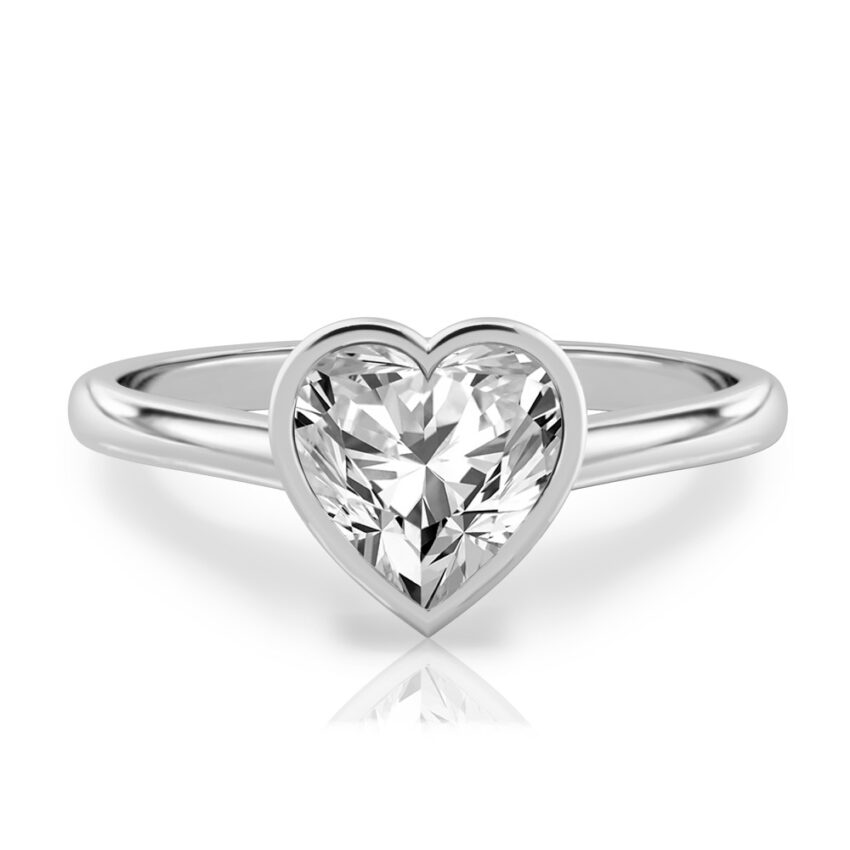 heart shape diamond bezel engagement ring in platinum