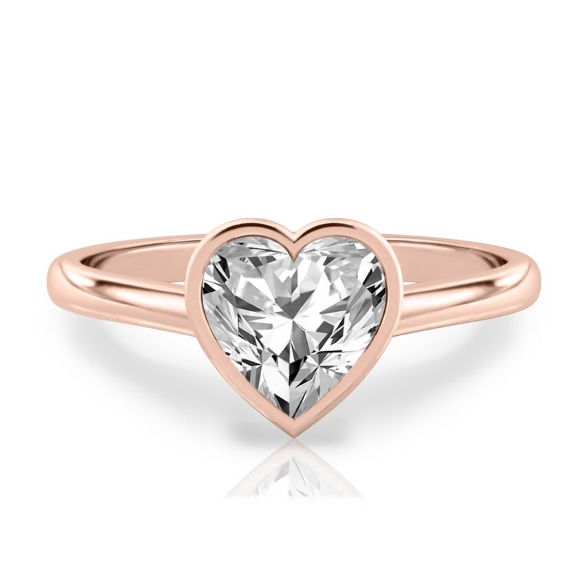 heart shape diamond bezel engagement ring in rose gold