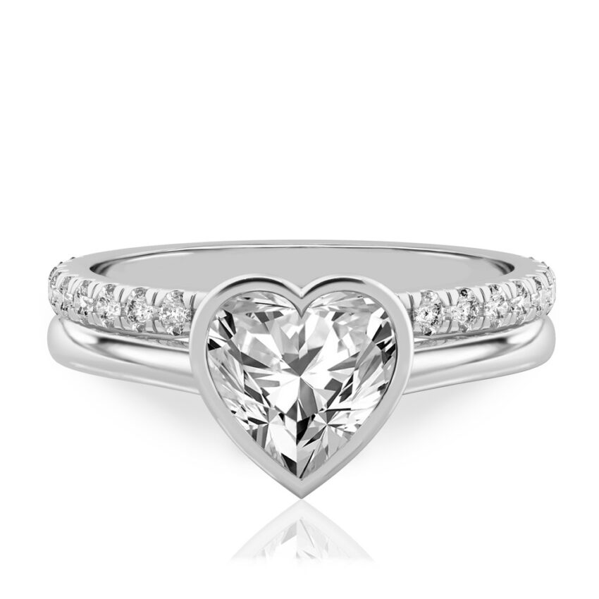 heart shape diamond bezel engagement ring set platinum