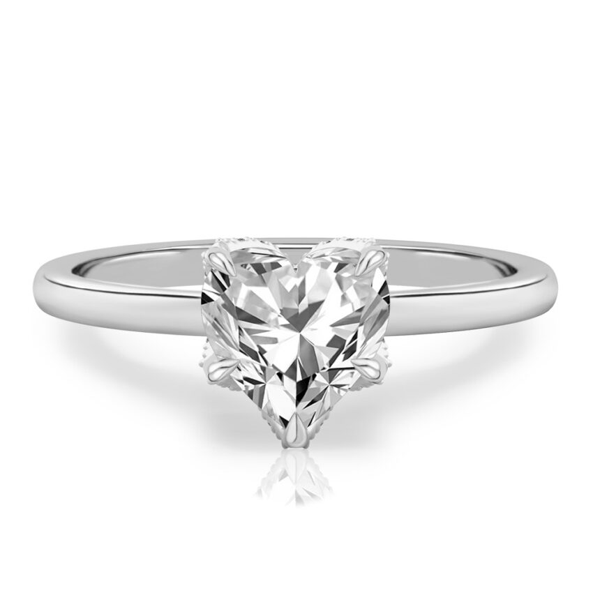 heart shape diamond pave petal prong engagement ring in palladium