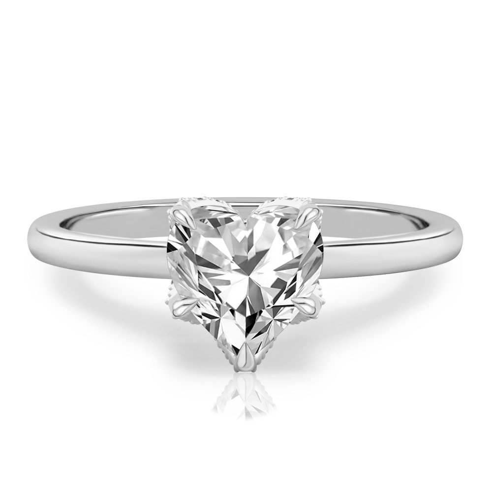 heart shape diamond pave petal prong engagement ring in platinum