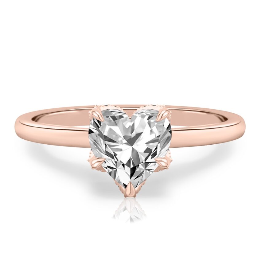 heart shape diamond pave petal prong engagement ring in rose gold
