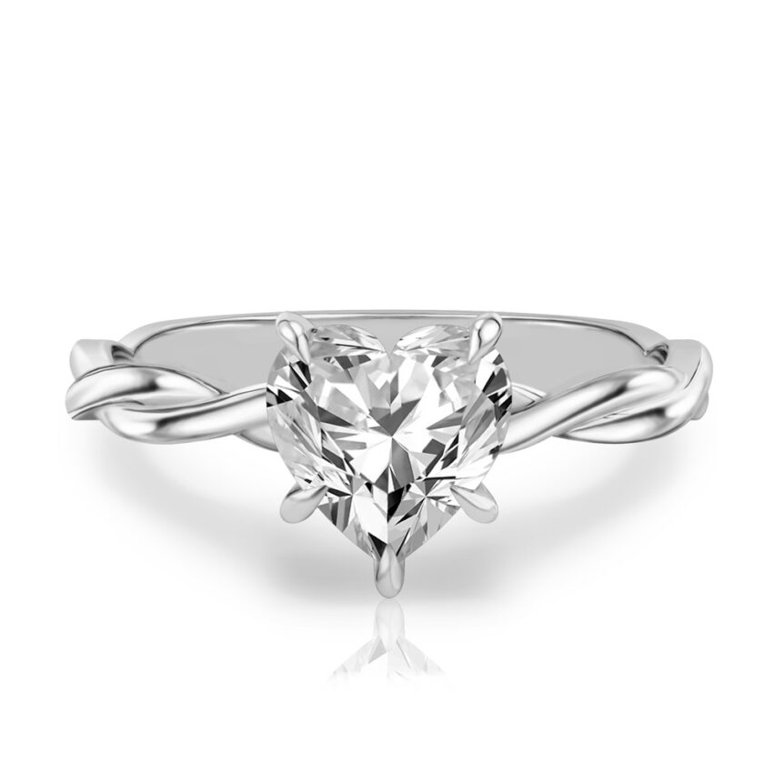 heart shape diamond twisted hidden halo engagement ring in platinum