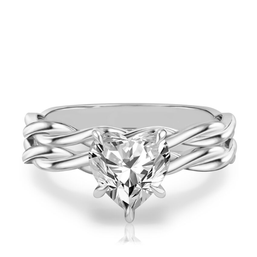 heart shape diamond twisted hidden halo engagement ring set palladium