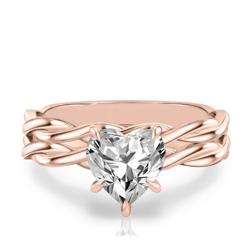 heart shape diamond twisted hidden halo engagement ring set rose gold