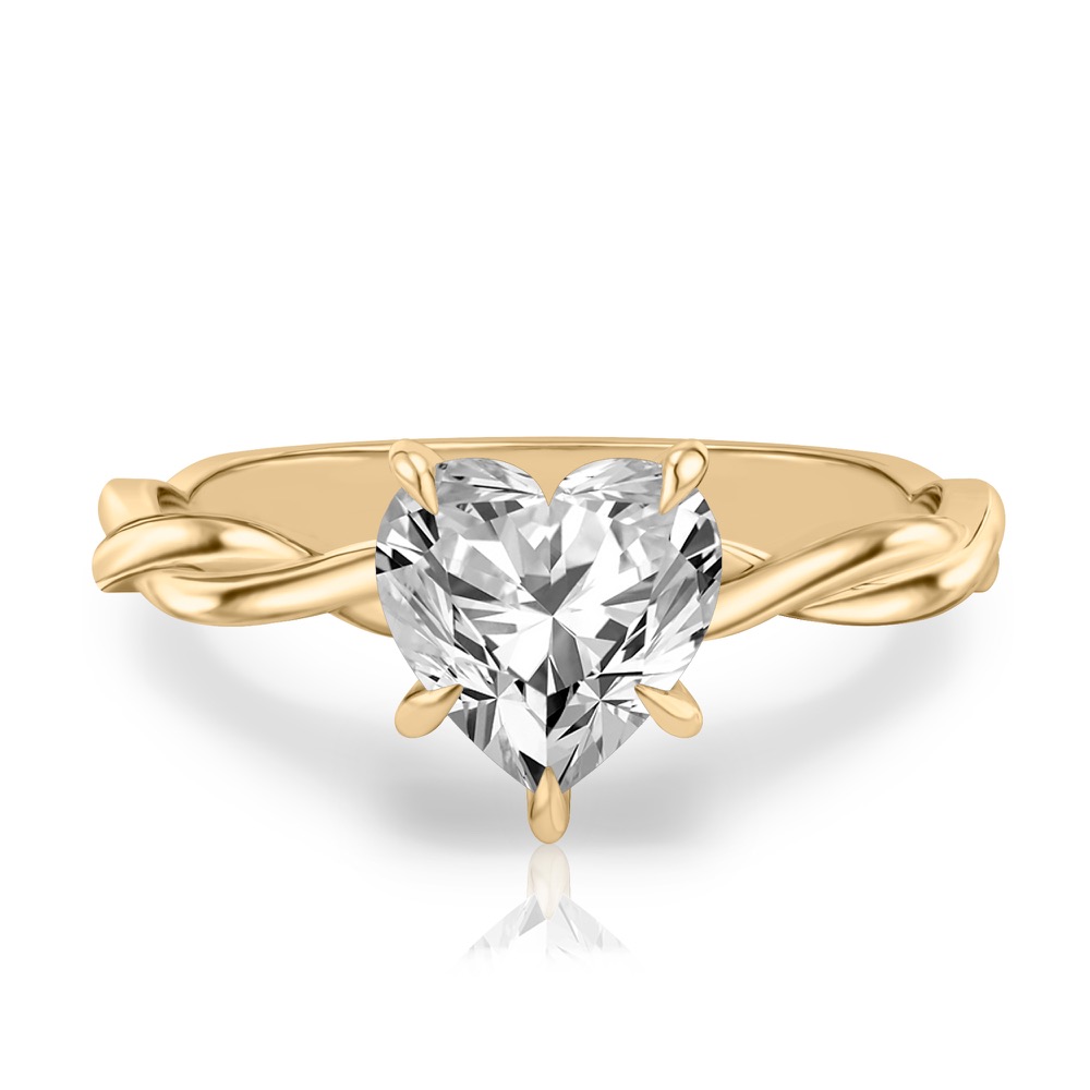 heart shape diamond twisted hidden halo engagement ring in yellow gold