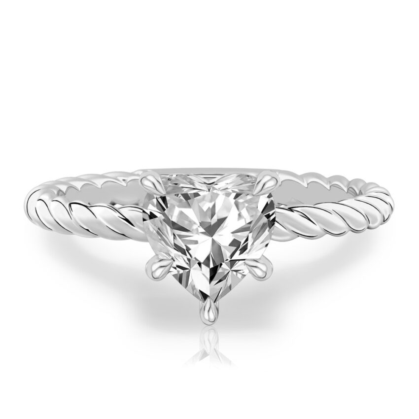 heart shape diamond twisted rope engagement ring in palladium