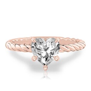 heart shape diamond twisted rope engagement ring in rose gold